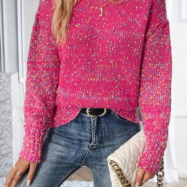 TEMU Autumn And Winter New Elegant Casual Round Neck Fashion Popular Versatile Personalized Long-sleeved Women's Temperament High-end Design Sense Sweater