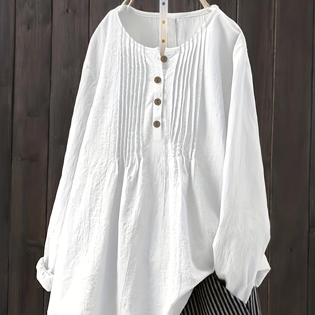 TEMU Camisa Casual de Larga y Cuello para Mujer Talla Grande, Versátil y Holgada