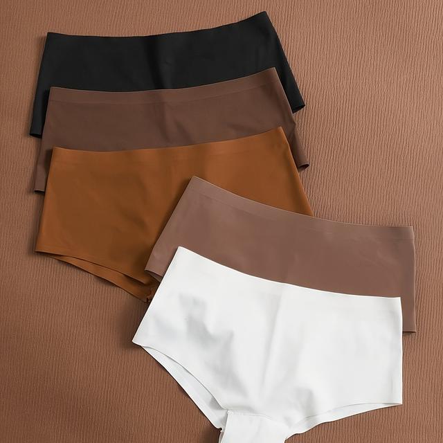 TEMU 5pcs Women' Full-coverage Underwear - Elegant Low-rise Triangle Briefs, Soft Comfortable Non-sheer Panties, Plain Color (no), For Casual Attire (5pcs Multipack)