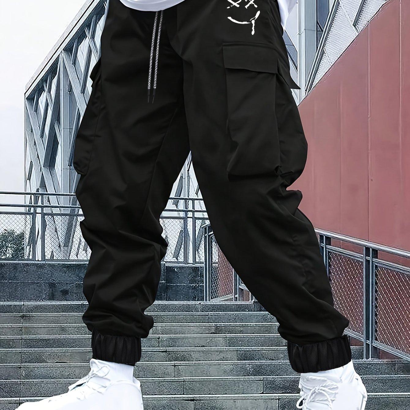 TEMU Herren Plus Size Cargo-Hosen - Streetwear-Stil, Nicht dehnbarer Stoff, Regular , Ganzjahreskomfort, Plus Size Freizeithosen, PLUS SIZE