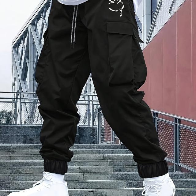TEMU Herren Plus Size Cargo-Hosen - Streetwear-Stil, Nicht dehnbarer Stoff, Regular , Ganzjahreskomfort, Plus Size Freizeithosen, PLUS SIZE