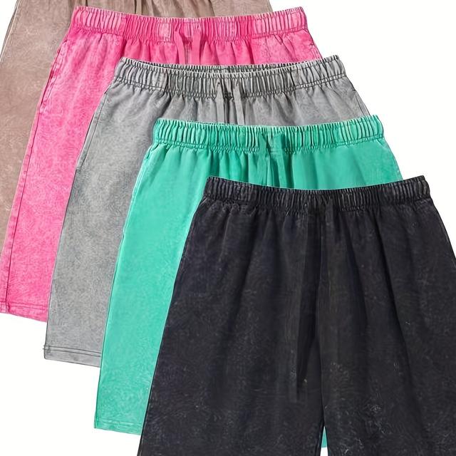 TEMU مجموعة شورت رجالي 5 قطع كاجوال بتصميم ريترو ورسومات ندفة الثلج - 100% قطن - مثالية للترفيه والخروج والرياضة - سماء مرصعة بالنجوم OBM