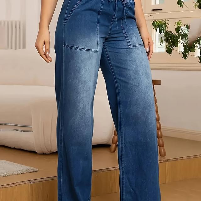 TEMU Jeans largos la cintura de corte casual que y son versátiles para un estilo europeo y americano, pantalones largos de pierna ancha en tallas grandes para mujer