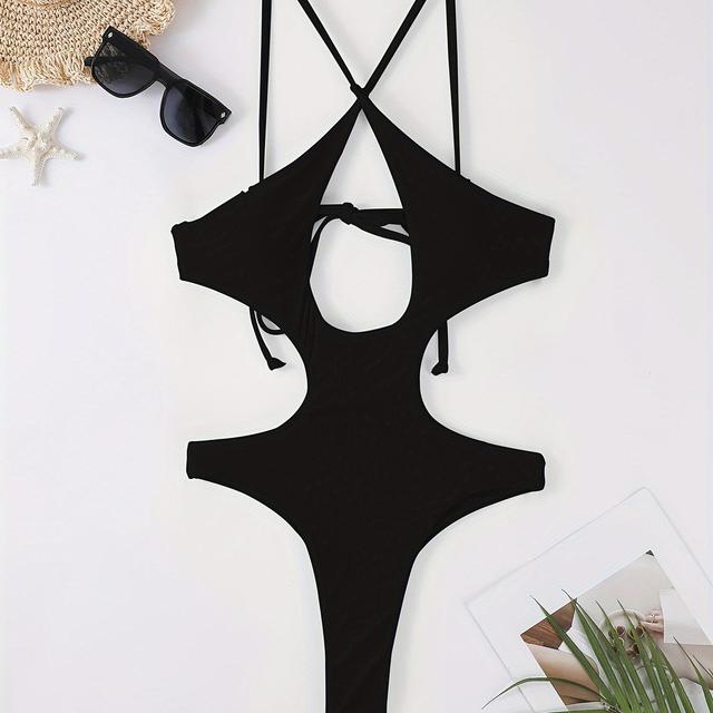 TEMU Criss Cross Ribbed Monikini One-piece Swimwear