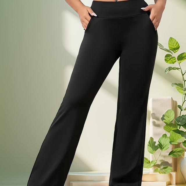 TEMU Women's High-waisted Flared Yoga Pants With Pockets - Tummy Control, Leg Slimming, And Hip Lift Design - Stretchy Polyester Spandex Blend For - Spring, Summer, Autumn Casual Or Workout Wear