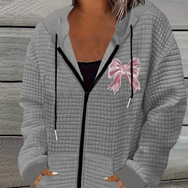 TEMU เสื้อแจ็คเก็ตสตรีแบบมีเชือกผูกและซิปลำลอง ผ้าวาฟเฟิล