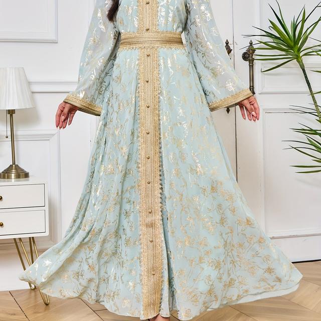 TEMU Middle East Trade Dubai Evening Gown, Apparel Dress With Scalloped Hem And Embossing, Fashionable Robe