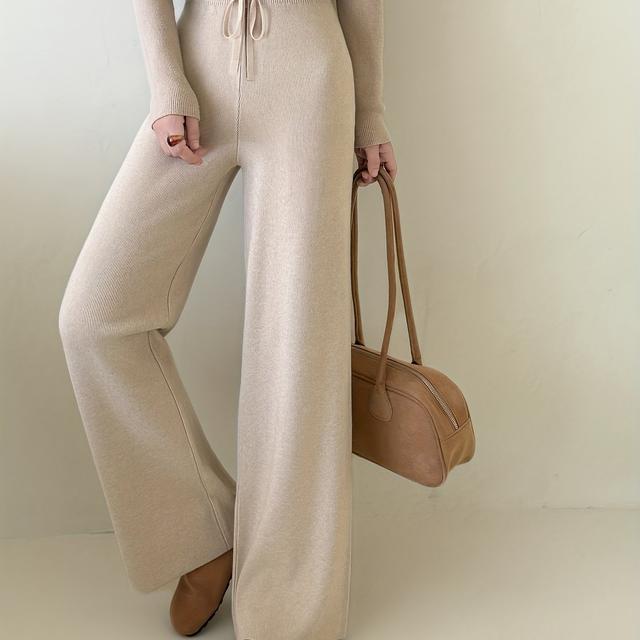 TEMU 여성용 한국 스타일 와이드 레그 팬츠 - 탄력 있는 드로스트링 허리, 풀 길이 바지, 부드러운 스트레치 한국 팬츠, 데일리웨어, 오피스, 데이트용 - 다양한 컬러 옵션