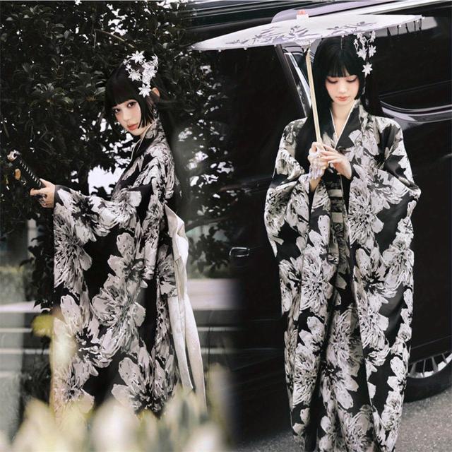 TEMU 新作 レディース 着物 ゆかた 伝統衣装 花火祭 京都旅行用 おび帯 + 扇子 + ヘアアクセサリー付き