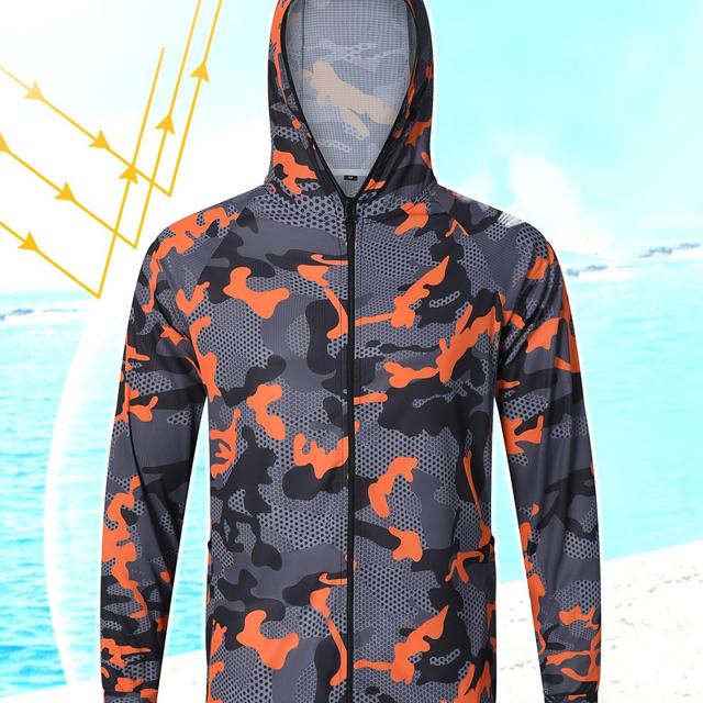 TEMU Camiseta de Protección Solar para Pesca al para Hombres, Camuflaje con Capucha y Bolsillos , Tejido Transpirable Ideal para Senderismo, Correr, Ciclismo, Acampar y Viajes a