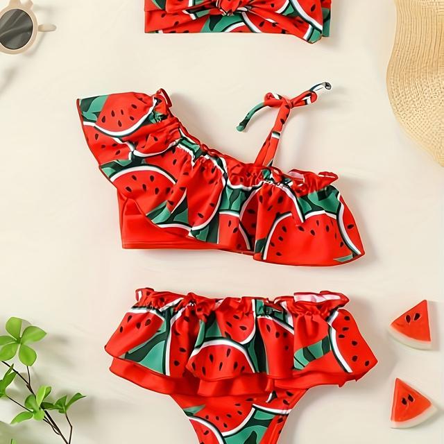 TEMU Cute Baby Watermelon Ruffle Trim 2pcs Swimsuit