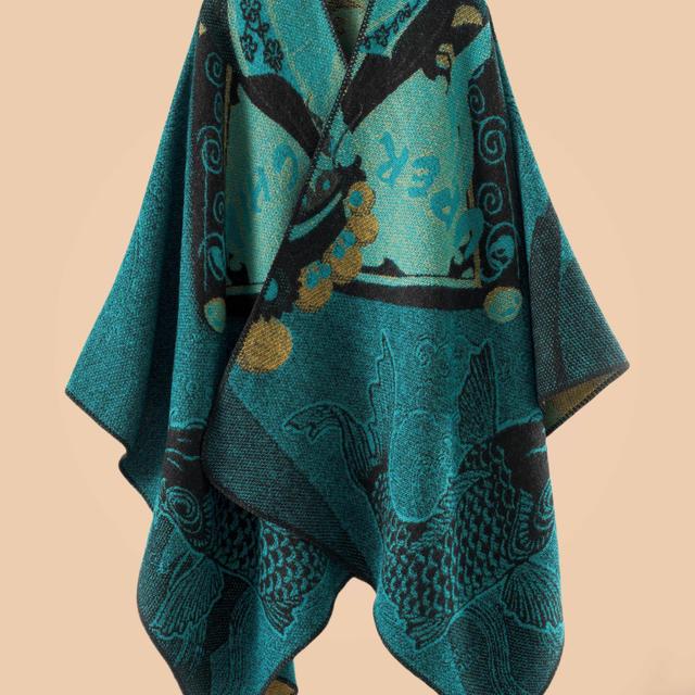 TEMU Plus Size, Fish Scale Pattern Shawl Oversized Fur Open Front Cardigan Sweater Wrap Suitable For Autumn And Winter Evenings