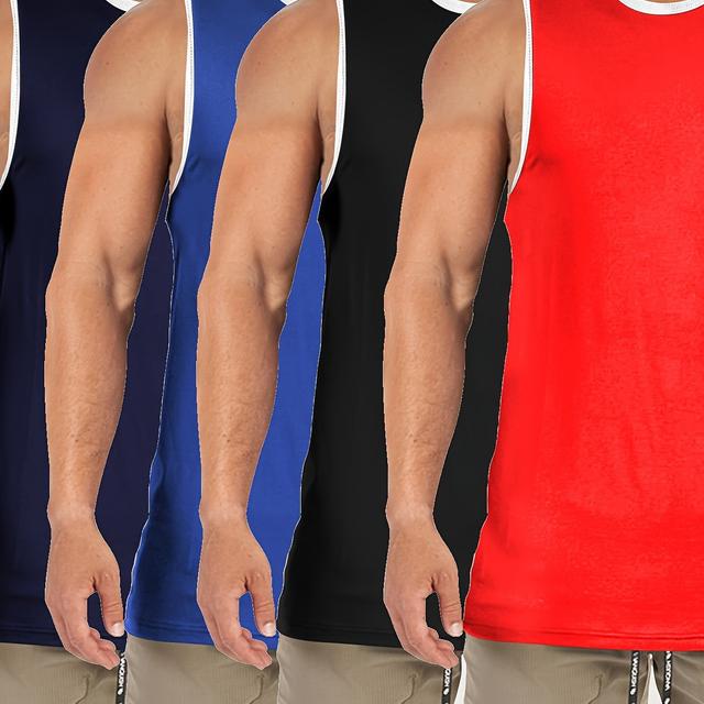 TEMU 4pcs Men's Plus Size Athletic Tank Tops - Fashionable And Casual Sleeveless Workout Shirts - Contrast Colors