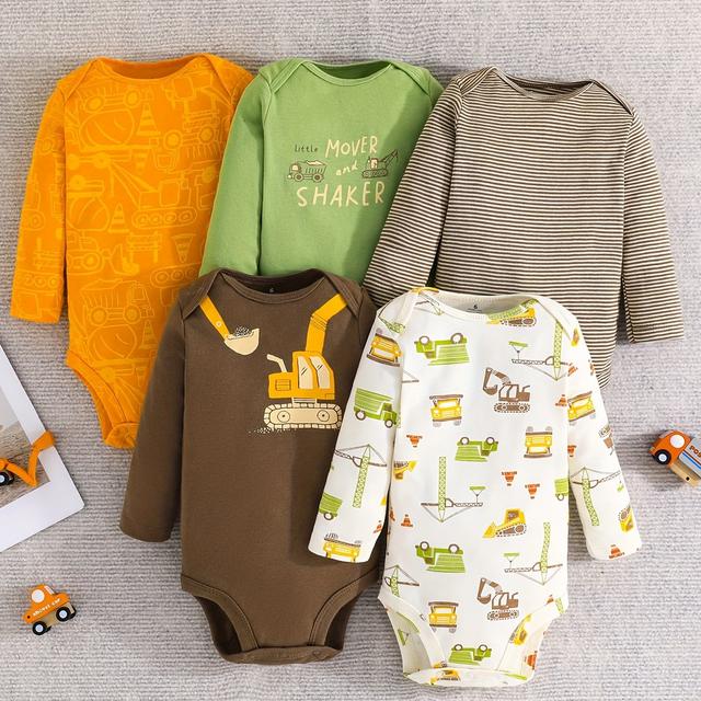 TEMU Children's Cartoon Car Versatile Long-sleeve Romper 5pcs Set, Outdoor