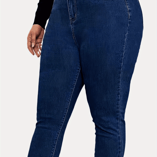 TEMU Women's Denim Long Pants, Casual High-waisted Stretchy Solid Button Dark Jeans And Apparel