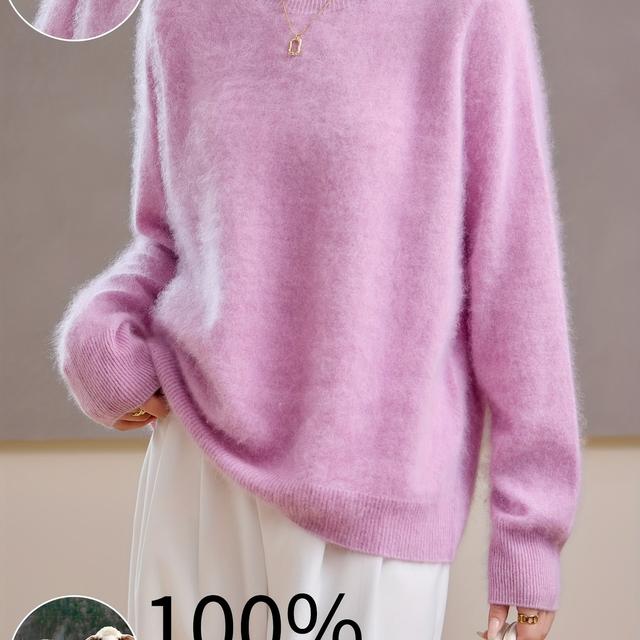 TEMU Women's Cashmere Sweater - Plush Soft Winter Warm Round Neck Long Sleeve Coat-like Pullover, 100% Cashmere Blazer, Hand Washable Cashmere Sweaters For Fall & Winter (luxury Cozy Sweater Jacket)