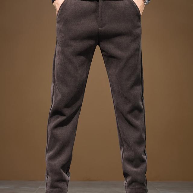 TEMU Corduroy Men's Straight-leg Loose-fit Spring/autumn Trendy Light Business Dress Pants, Versatile Sporty Casual Cropped Trousers - Tongtongbang-dizhouhu