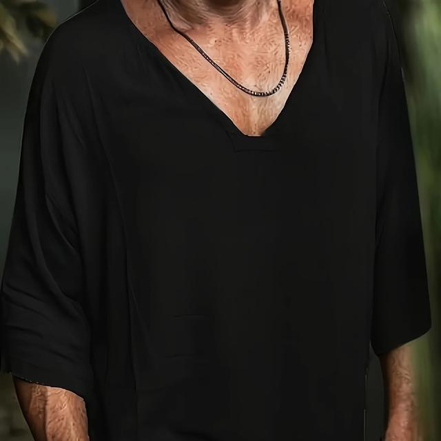 TEMU Herren Casual V-Ausschnitt Loose Drop-Shoulder Pullover Shirt, Einfach vielseitig stylisch Bequem für Mehrzwecktragen Sommer Essential Top