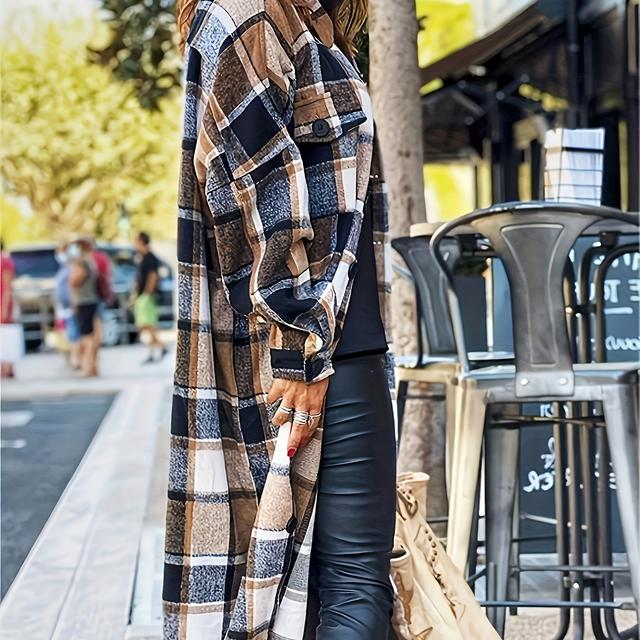 TEMU Autumn/winter Long Trench Coat With Side Slit For Casual And Stylish Commuter Slim 's