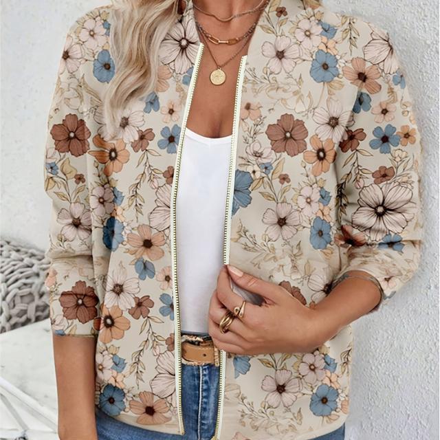 TEMU Жіноча легка повсякденна куртка з квітковим принтом для весни, осені та ранньої зими