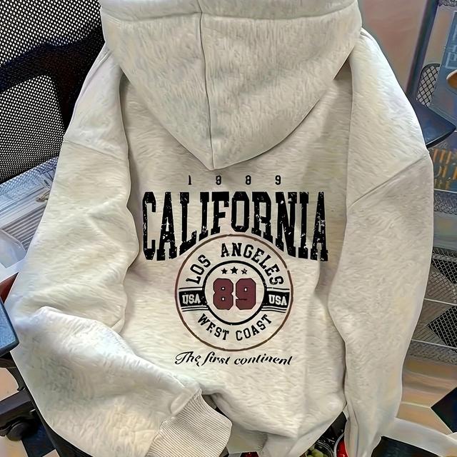 TEMU 캘리포니아 빈티지 그래픽 프린트 여성 후드 스웨터, 긴 소매 포켓 풀오버, 기계 세탁 가능 겨울용 따뜻한 레귤러 핏 캐주얼 스포츠웨어, 부드러운 소재 가을 스포츠 웨어