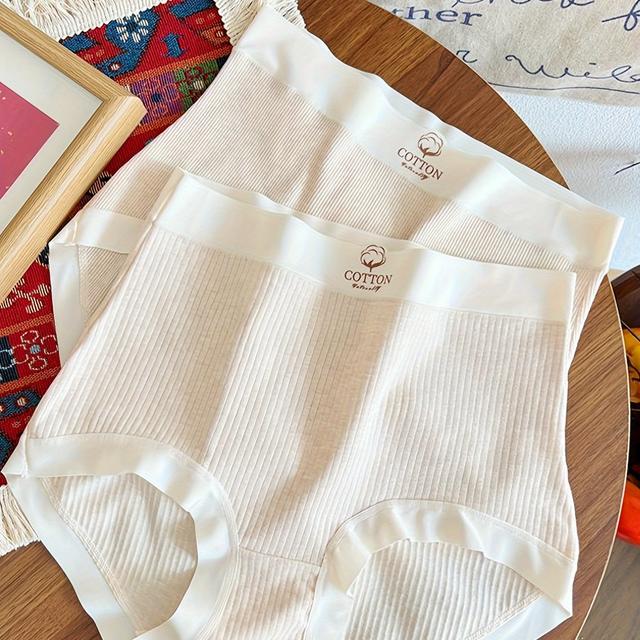 TEMU 2pcs Plus Size Screw Thread High Stretch Panties,comfy&breathable,women's Briefs Essential Lingerie