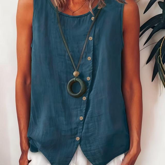 TEMU Camisa Bohemia Sin para Mujer - Blusa Holgada con Cuello , Top Casual de Playa en Color Sólido, Lavable a Máquina (Chaleco con Botones)