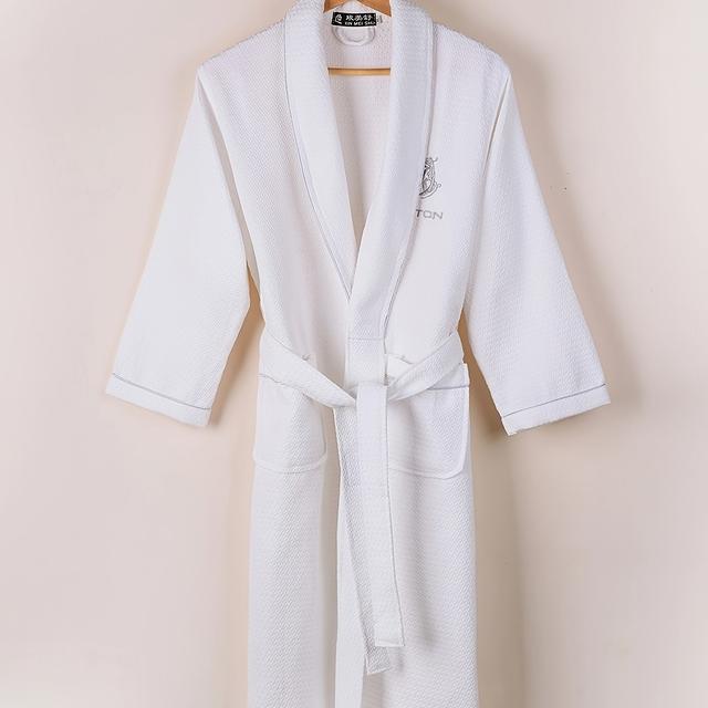TEMU Pure Cotton Waffle Style Bathrobe, All Cotton Men's Robe, Thin Solid Color Pajamas
