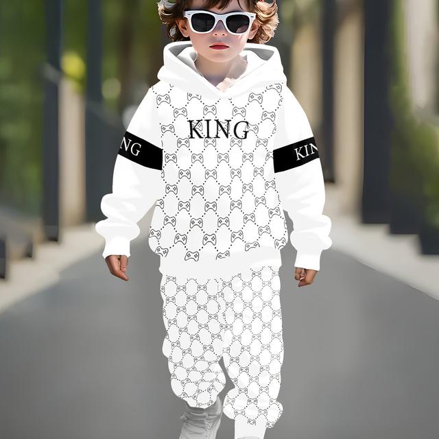 TEMU Trendy 3d Printed Casual Pullover For Spring And Autumn, Long-sleeve Sports Sweatshirt, Boys' Outdoor Hoodie Set, For Outdoor