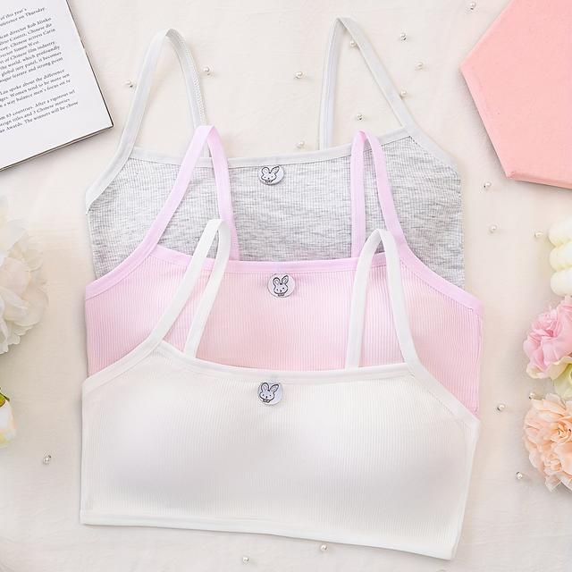 TEMU 3pcs Girls' Bra Set, Removable Chest Pads Breathable, 9-14 Years Old Girls' Development Period Underwear
