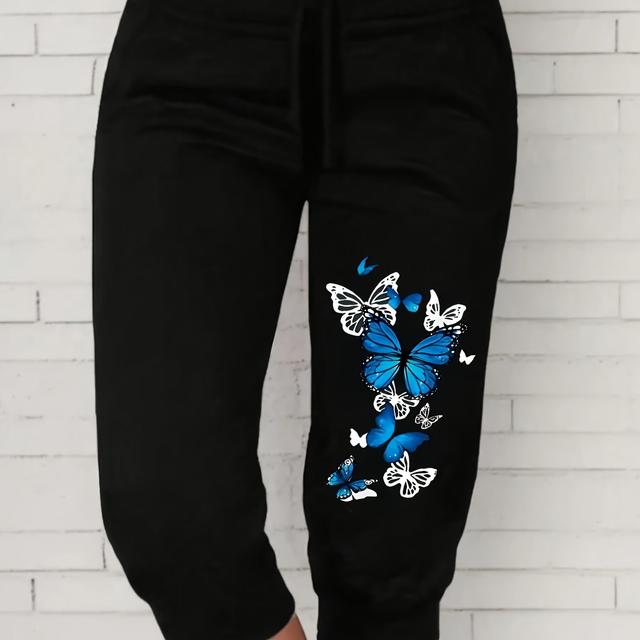 TEMU Women's Plus Size Casual Harem Pants With Blue Print - Elastic Waist Relaxed Fit Mid-length Pants, Machine Washable, Everyday , Comfortable Fabric