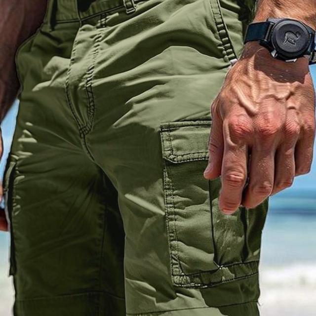 TEMU Pantalones cortos de trabajo para hombre, estilo casual, holgados y modernos hasta la rodilla | Tejido elástico medio, diseño de camuflaje, detalles