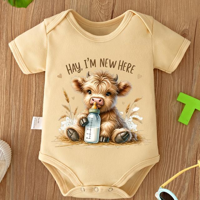 TEMU Hey, ich bin neu - süßer Cartoon-Kuh-Druck Baby-Strampler, weich und bequem, als Geschenk für Schwangerschaft