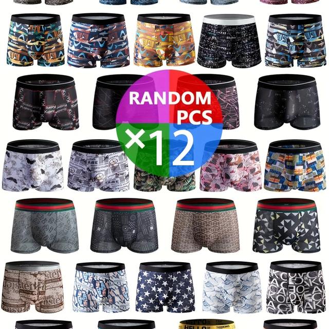 TEMU 12pcs Men's Boxer Briefs - Breathable, Soft Material, Assorted Prints, Stretchy & , Casual Attire