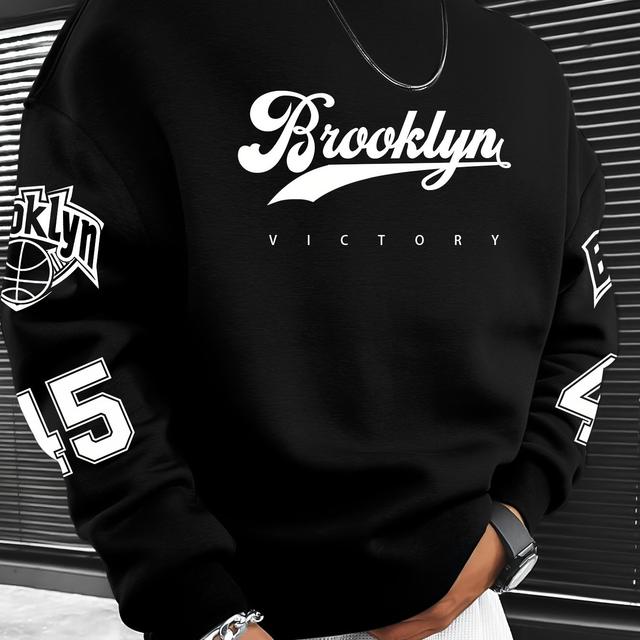 TEMU Sudadera holgada de cuello para hombre con estampado de de moda Brooklyn
