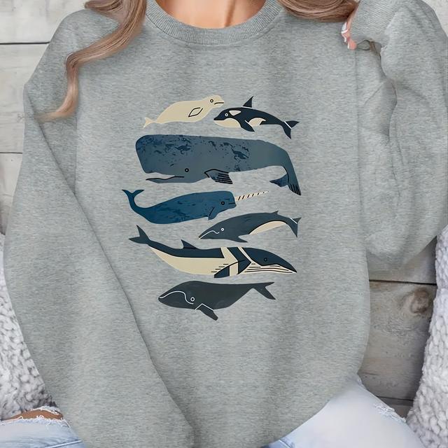 TEMU เสื้อสเวตเชิร์ตพิมพ์ลายปลาวาฬ สำหรับฤดูหนาวและฤดูใบไม้ร่วง สำหรับผู้หญิง