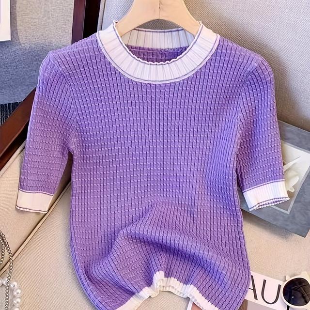 TEMU -block Short-sleeve T-shirt, High-end Women's Top