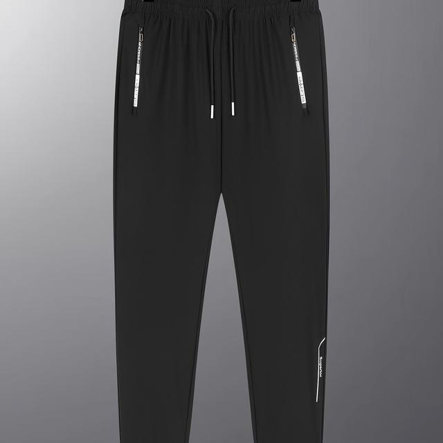 TEMU Adult High Stretch Jogger Pants, Polyamide 80% Spandex 20% , Cropped Casual Joggers With Zipper Detail, Alphabet Pattern, Regular Fit, Woven Fabric, 160g/m² Weight, 85g/m²