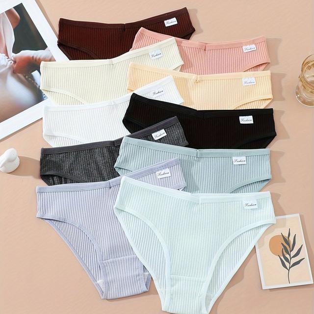 TEMU 10-pack Of Sexy Women's Mid-rise Triangle Panties In , Designed For, Featuring A Pure And Look With Seamless Lifting Effect