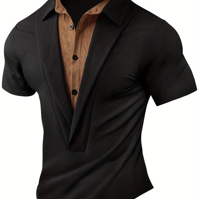 TEMU European And American Men's Casual Summer Waffle Knit Button-up Short-sleeve Henley Shirt