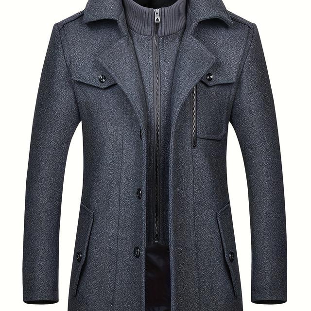 TEMU New Autumn Winter Men's Coat Double Collar Jacket Tweed Overcoat