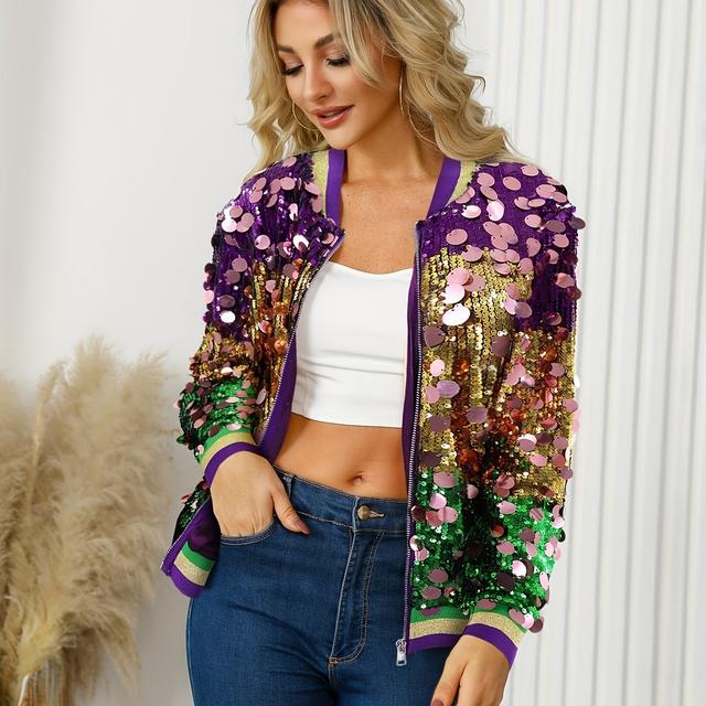 TEMU 10563 Damen Paillettenjacke für Herbst/Winter