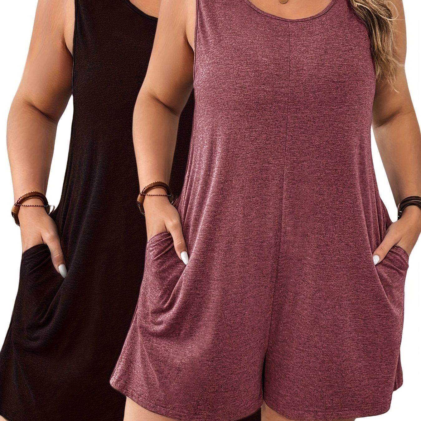 TEMU Plus Size - Plus Size - 2pcs Plus Size Women' Easy Sleeveless Jumpsuit Set