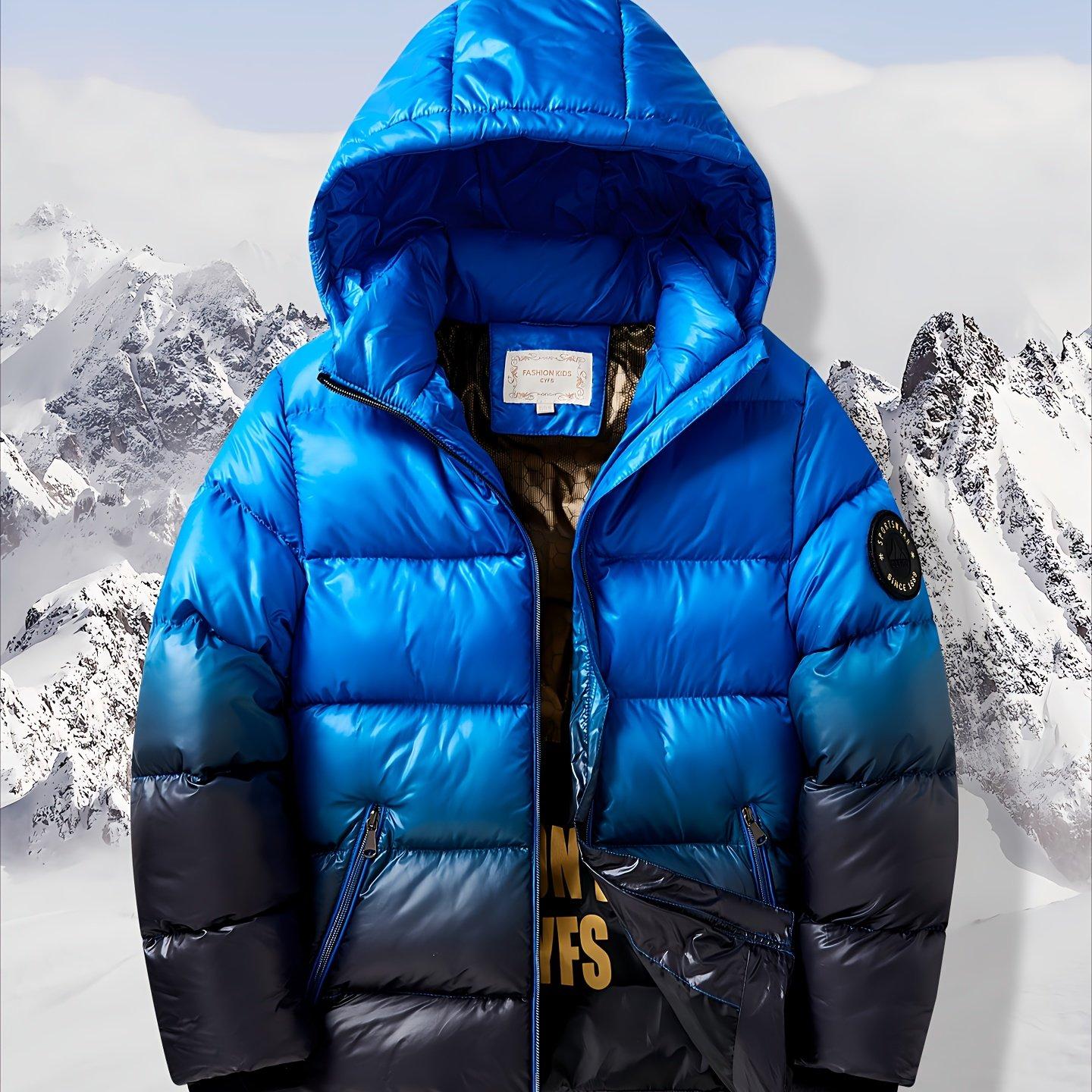 TEMU Manteau d'automne et d'hiver pour garçons, veste chaude avec capuche épais, coupe-vent et couleur dégradée