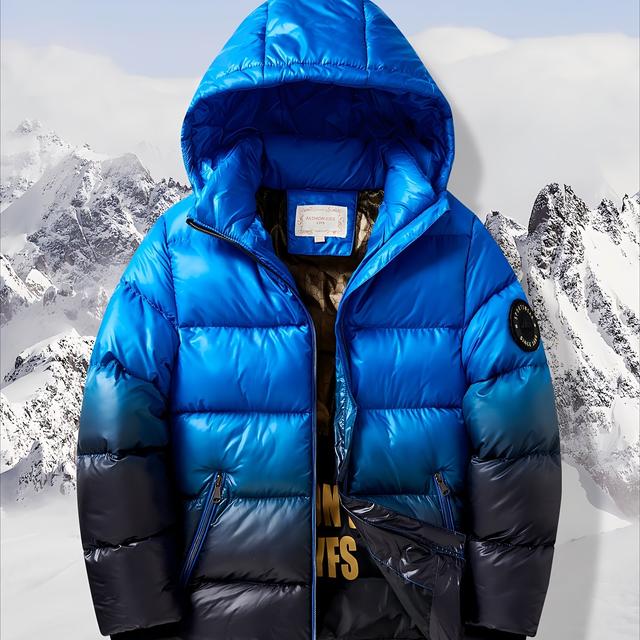 TEMU Manteau d'automne et d'hiver pour garçons, veste chaude avec capuche épais, coupe-vent et couleur dégradée