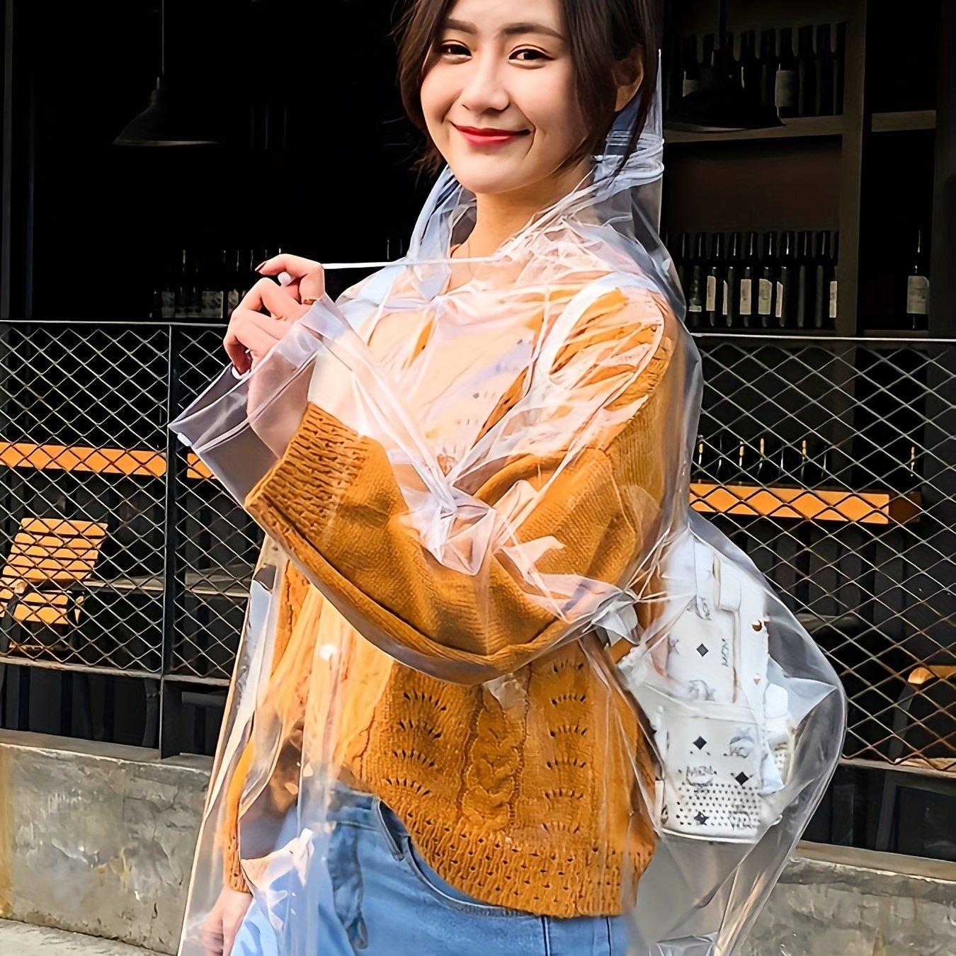 TEMU Transparent Fashionable Adult Raincoat Eva Orange Material Suitable For Outdoor Hiking And Cycling