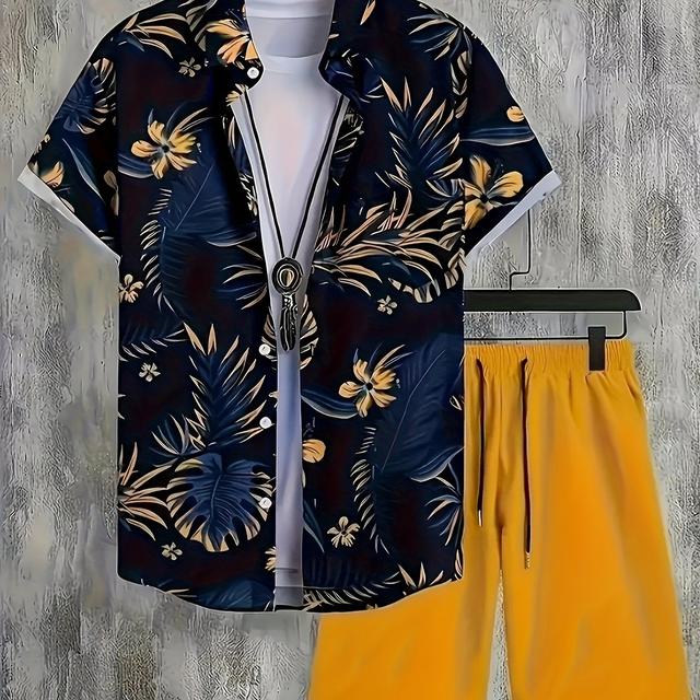 TEMU 2pcs Printed Men's Summer Short Sleeve Button- Shirt And Shorts Set