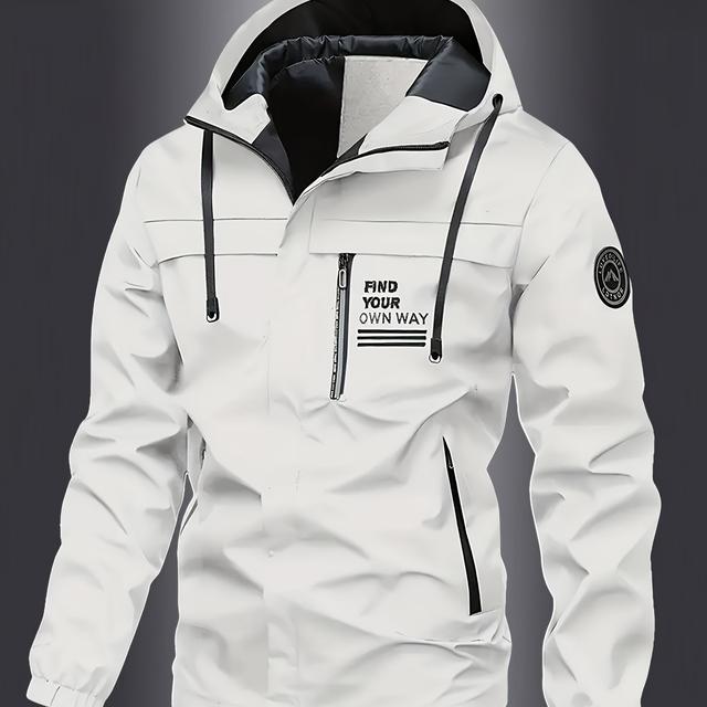 TEMU メンズ ウインドプルフード付きジャケット - カジュアルアウトドア用ウィンドブレーカー、ポケット付き、ポリエステル裏地、秋/冬スポーツスタイル、カジュアルアウトドア着用 | フード付きジャケット | 耐久性のあるアウターウェア