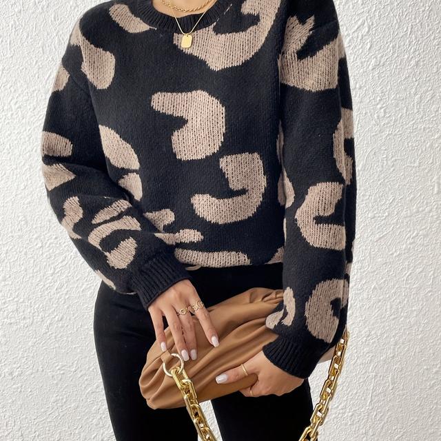 TEMU Neck Pullover Sweater Sleeves, Relaxed Fit, Polyester Fabric, Casual Winter Wear For Women