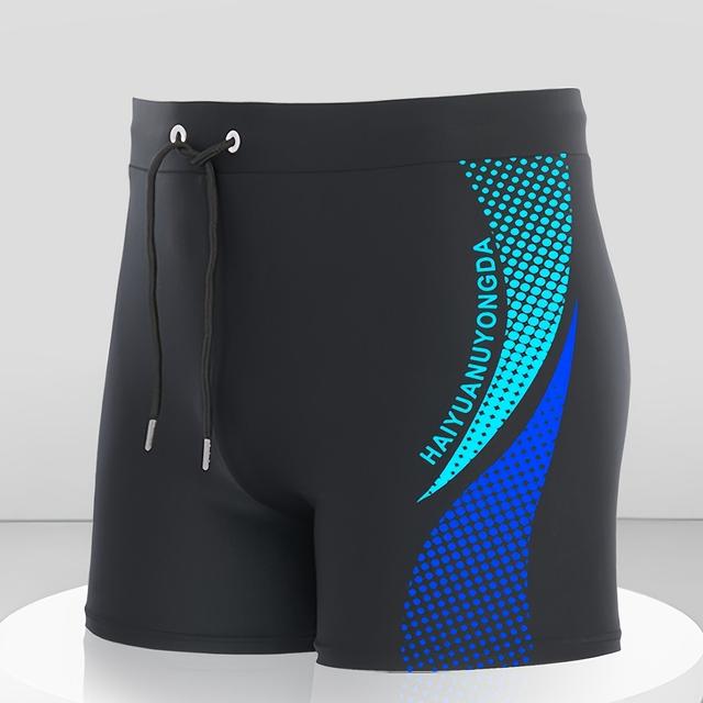 TEMU Men's Swim Shorts With Neon Print - Slim Fit, Elastic Waistband, Breathable Fabric For Swimming & Beach Activities, Swim Shorts, Athletic Swimwear, Adjustable Drawstring